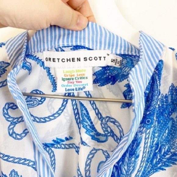 Gretchen Scott Designs Blue Printed Chain Blouse - Picture 3 of 4